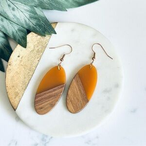 2/$30🌵 Bohemian Caramel Resin & Wood Oval Earrings Round Boho Jewelry NEW
